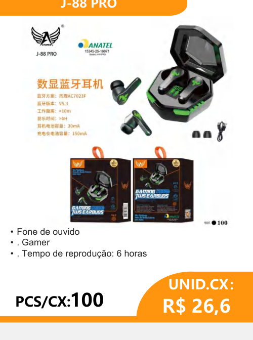 Fone de Ouvido Gamer J-88 PRO