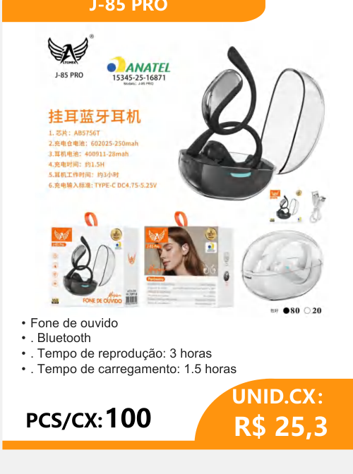 Fone de Ouvido Bluetooth J-85 PRO