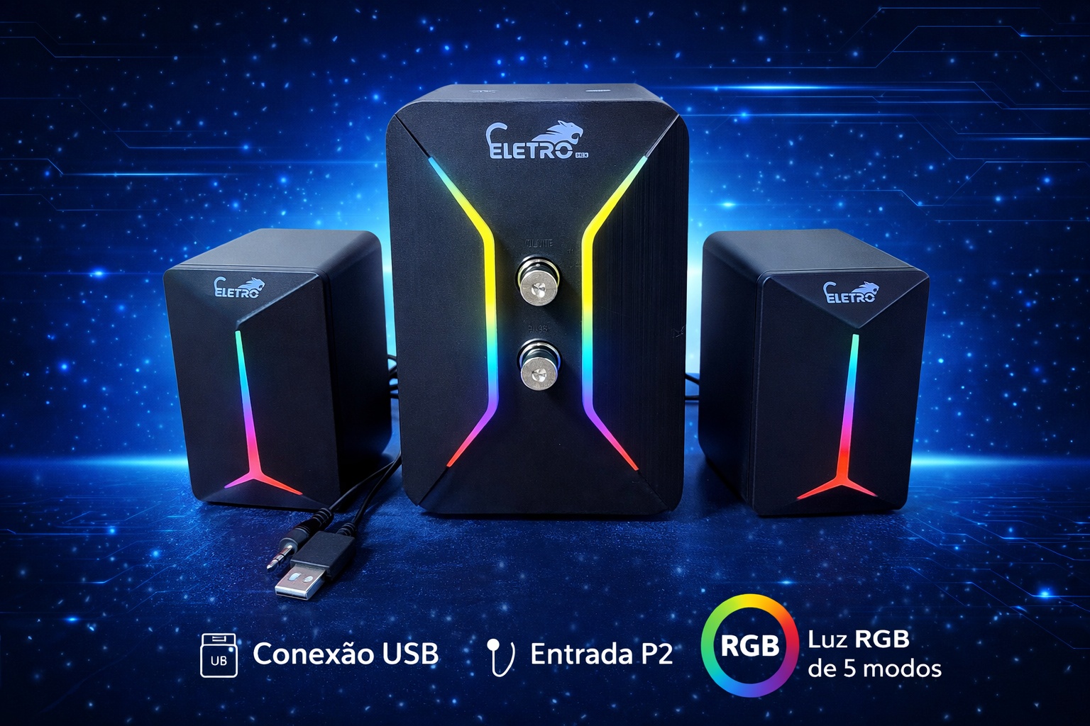 Caixa De Som Gamer Eletrod 2.1 Bluetooth 5.3 Com Led Rgb