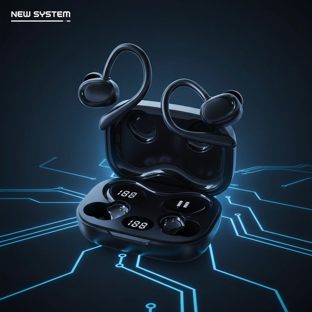 Fone Bluetooth 5.4 J80 Pro Sem Fio com Gancho Esportivo, Display Digital